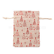 Christmas Theme Linenette Drawstring Bags, Rectangle, Christmas Tree Pattern, 18x13cm(CON-PW0001-074B-07)