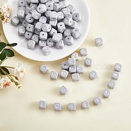 20Pcs Grey Cube Letter Silicone Beads 12x12x12mm Square Dice Alphabet Beads with 2mm Hole Spacer Loose Letter Beads for Bracelet Necklace Jewelry Making, Letter.H, 12mm, Hole: 2mm(JX436H)