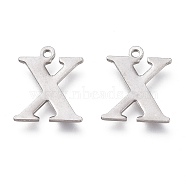304 Stainless Steel Charms, Laser Cut, Alphabet, Stainless Steel Color, Letter.X, 12.5x10.5x0.8mm, Hole: 1mm(STAS-H112-X-P)