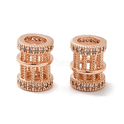 Rack Plating Brass Cubic Zirconia European Beads, Large Hole Beads, Long-Lasting Plated, Lead Free & Cadmium Free, Hollow Column, Real Rose Gold Plated, 9.5x7.5mm, Hole: 4.5mm(KK-K349-05RG)