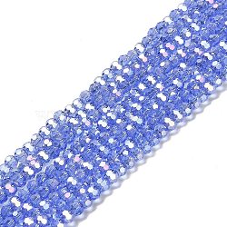 Transparent Glass Beads, 32 Facets, AB Color Plated, Round, Cornflower Blue, 3.5x3mm, Hole: 1mm, about 168~169pcs/strand, 19.09''(48.5cm)(EGLA-A035-T3mm-B14)