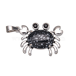 Natural Snowflake Obsidian Pendants, Crab, 20mm(PW-WG77816-16)