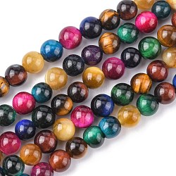Natural Tiger Eye Beads Strands, Round, Mixed Color, 6mm, Hole: 1mm(X-G-G101-6mm-6)