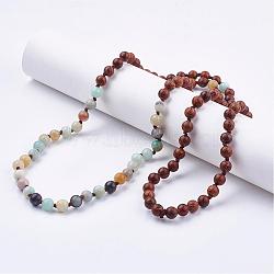 Natural Flower Amazonite Beaded Necklaces, with Wood Beads, Tiered Necklaces, Double Layer Necklaces, 40.94 inch(104cm)(NJEW-JN01937)