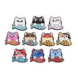 PVC Cabochons, Cat with Fish, Mixed Color, 26.5x30x3.5mm(PL-CBAF507-03)