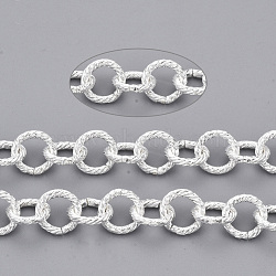 Iron Rolo Chains, Belcher Chain, Unwelded, with Spool, Textured, Silver, Link: 9x1.5mm, about 39.37 Feet(12m)/roll(CH-S125-013-S)