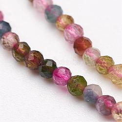 Natural Tourmaline Bead Strands, Faceted, Round, 3mm, Hole: 1mm, about 135pcs/strand, 15.5 inch(G-P213-15-3mm)