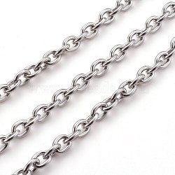 304 Stainless Steel Cable Chains, Unwelded, with Spool, Oval, Stainless Steel Color, 5x4x1.0mm, about 164.04 Feet(50m)/roll(CHS-R003-1.0mm)
