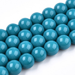 Opaque Solid Color Glass Beads Strands, Round, Steel Blue, 9.5~10mm, Hole: 1.5mm, about 40~42pcs/strand, 14.76~15.12 inch(37.5~38.4cm)(X-GLAA-T032-P10mm-13)
