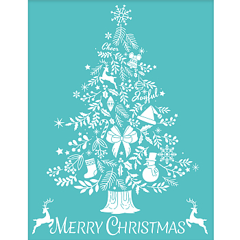 Self-Adhesive Silk Screen Printing Stencil, for Painting on Wood, DIY Decoration T-Shirt Fabric, Turquoise, Christmas Tree Pattern, 22x28cm