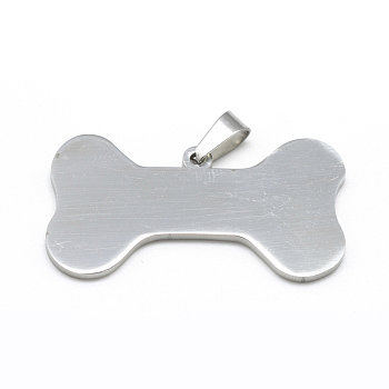 304 Stainless Steel Pendants, Double Sided Polishing, Bone, Stainless Steel Color, 21x39.5x2mm, Hole: 3x6.5mm