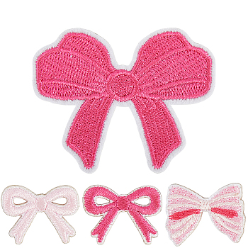 24Pcs 4 Styles Computerized Embroidery Cloth Iron on/Sew on Patches,  Self-adhesive Fabric, Costume Accessories, Bowknot, Mixed Color, 18~46x19~58x1.4~2mm, 6pcs/style