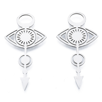 201 Stainless Steel Pendants, Eye with Arrow Charm, Stainless Steel Color, 42.5x22x1mm, Hole: 5x7mm