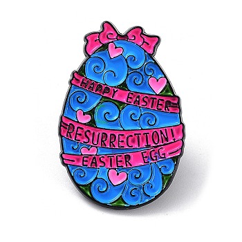 Easter Egg with Heart Enamel Pins, Black Alloy Badge for Backpack Cloths Hats Jacket, Dodger Blue, 30.5x20.5x1.5mm