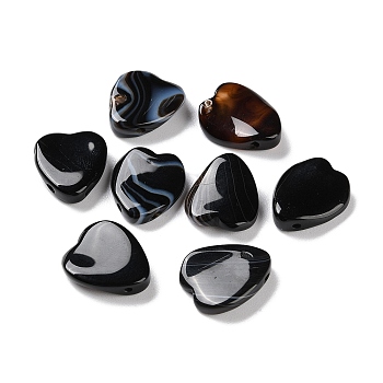 Natural Black Agate(Dyed & Heated) Beads, Heart, 17x14.5x4.5mm, Hole: 1.2mm