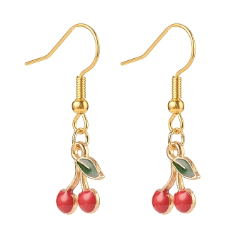 Alloy Enamel Cherry Dangle Earrings, Iron Jewelry for Women, Colorful, 24mm, Pin: 0.6mm