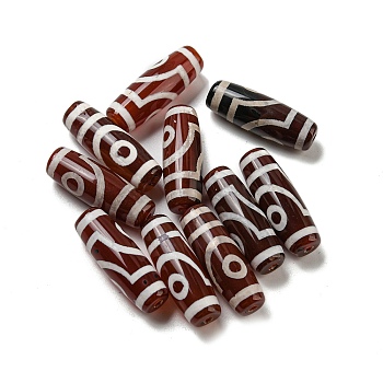 Tibetan Style dZi Beads Strands, Natural Dyed Agate Beads, Rice, Red, 2-Eye, 30x10mm, Hole: 2mm
