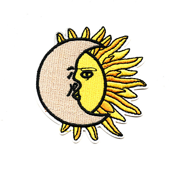 Computerized Embroidery Cloth Iron on/Sew on Patches, Costume Accessories, Appliques, Moon with Sun, Colorful, 70x69mm