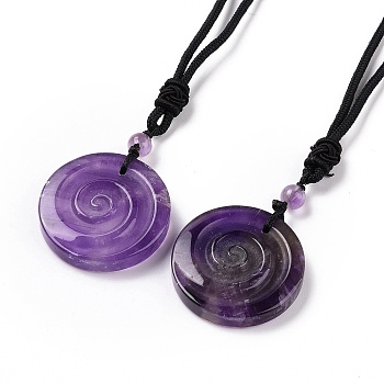 Adjustable Natural Amethyst Vortex Pendant Necklace with Nylon Cord for Women, 26.38 inch(67cm)