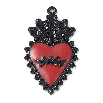 Rack Plating Alloy Enamel Pendants, Cadmium Free & Nickel Free & Lead Free, Heart Charms, Black, 29.5x23x3.5mm, Hole: 1.6mm