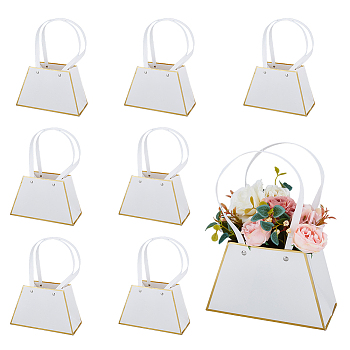 Paper Bouquet Packing Bags, Shopping Bags, Flower Wedding Gift Bags with Handles, Trapezoid, White, 29.5cm