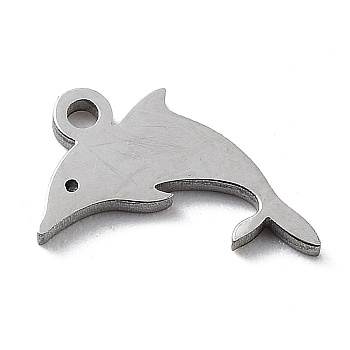 304 Stainless Steel Charms, Stainless Steel Color, Laser Cut, Dolphin, 9x9x1mm, Hole: 1mm.