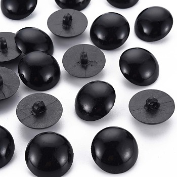 1-Hole Plastic Buttons, Half Round, Black, 25x14mm, Hole: 3mm