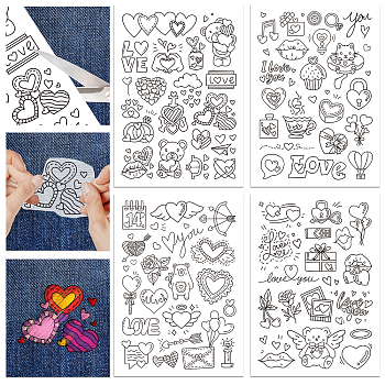 4 Sheets 11.6x8.2 Inch Stick and Stitch Embroidery Patterns, Non-woven Fabrics Water Soluble Embroidery Stabilizers, Heart, 297x210mmm