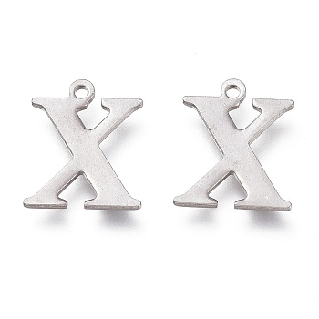 304 Stainless Steel Charms, Laser Cut, Alphabet, Stainless Steel Color, Letter.X, 12.5x10.5x0.8mm, Hole: 1mm