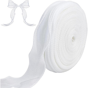 Polyester Organza Ribbons, White, 1-5/8 inch(40mm), about 40 Yards/Skein