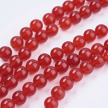 blanc brins de perles de jade naturels, teints, arrondir, rouge, 8 mm, trou: 1 mm, environ 48 pcs / brin, {1 pouce