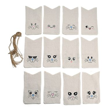 12Pcs 12 Styles Burlap Cute Easter Bunny Packing Pouches Drawstring Bags(ABAG-A012-04)-1