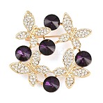 Butterfly Alloy & Rhinestone Lapel Pin Brooches, Suit Silk Scarf Buckles, Golden, 52x52mm(JEWB-G047-03G)