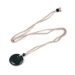 Natural Malachite Donut Pendant Adjustable Nylon Cord Necklaces, Dark Green, 14.76 inch(37.5cm)(NJEW-T019-12A)