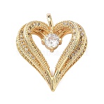 Brass Micro Pave Cubic Zirconia Pendants, Heart Charms, Real 16K Gold Plated, Clear, 34x29x10mm, Hole: 5x5mm(KK-F930-25A-G01)