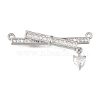 Brass Micro Pave Clear Cubic Zirconia Connector Charms, Rectangle & Flat Round, Platinum, 28.5x13x3mm, Hole: 1mm(CU-CBA3569-04P-C)