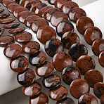 Natural Mahogany Obsidian Beads Strands, Flat Round, 11.5~12x3~3.5mm, Hole: 0.7mm, about 41pcs/strand, 14.65''(37.2cm)(G-K366-D03-02)