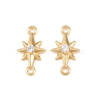 Brass Pave Clear Cubic Zirconia Connector Charms, Flower Links, Real 18K Gold Plated, 13x7x3mm, Hole: 1mm(KK-H524-14G)