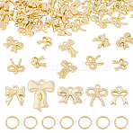 50Pcs Bowknot Alloy Pendants, with 50Pcs 304 Stainless Steel Open Jump Rings, Golden, 10~15.5x9.5~14x2~3mm, Hole: 1.4~1.6mm(FIND-TA0008-62)