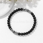 Natural Obsidian Twist Round Beaded Stretch Bracelets, 7.48 inch(19cm)(WG50776-02)