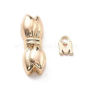 Brass Magnetic Clasps, with Letter M Charms, Flower, Real 18K Gold Plated, Flower: 21.5x8x6mm, Hole: 1mm, Letter M: 7.5x5x1mm, hole: 2mm(KK-G523-05G)