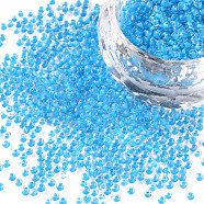 11/0 Grade A Round Glass Seed Beads, Transparent Inside Colours, Turquoise, 2.3x1.5mm, Hole: 1mm, about 48500pcs/pound(SEED-N001-D-221)