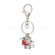 Tibetan Style Alloy Doctor Hat & Book Pendant Keychain with Apple Resin Charms, for Graduation Gifts, Mixed Color, 9.6cm(KEYC-TA00006)
