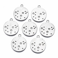Tibetan Style Alloy Pendant Enamel Settings, Cadmium Free & Nickel Free & Lead Free, Flat Round with Star, Thailand Sterling Silver Plated, 23.5x20x1mm, Hole: 2mm(PALLOY-S120-283-NR)