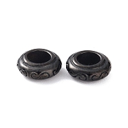 Ion Plating(IP) 304 Stainless Steel European Beads, Large Hole Beads, Rondelle with Floral Pattern, Electrophoresis Black, 9x3.5mm, Hole: 4mm(STAS-I069-12B)