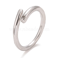 304 Stainless Steel Minimalist Open Cuff Ring with Clear Cubic Zirconia for Women, Stainless Steel Color, Inner Diameter: 14~17.3mm(RJEW-A005-01P)