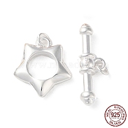 925 Sterling Silver Toggle Clasps, Long-Lasting Plated, Star with 925 Stamp, Silver, Star: 12.5x11.5x2.5mm, Bar: 5.5x7x3mm(STER-D005-06S)