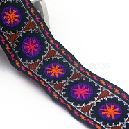 Flat Ethnic Style Embroidery Polyester Ribbons, Jacquard Ribbon, Garment Accessories, Blue Violet, 2 inch(50mm), about 7.66 Yards(7m)/pc(PW-WG39693-01)