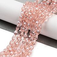 Electroplate Glass Beads Strands, Pearl Luster Plated, Faceted, teardrop, Light Salmon, 6x4mm, Hole: 1mm, about 72pcs/strand, 15 inch(EGLA-R008-6x4mm-7)