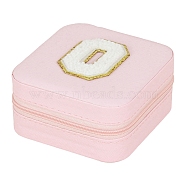 Square Imitation Leather Jewelry Storage Zipper Boxes, Portable Travel Pink Jewelry Organizer Case for Rings, Earrings, Necklaces, Bracelets Storage, Letter O, 10x10x5cm(PW-WG71226-15)